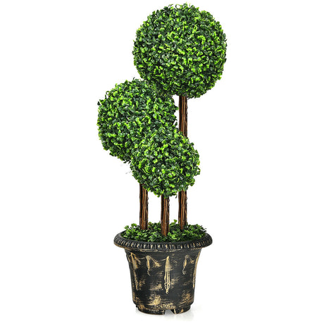 Árbol topiario artificial de bola triple de 36 pulgadas para interiores y exteriores