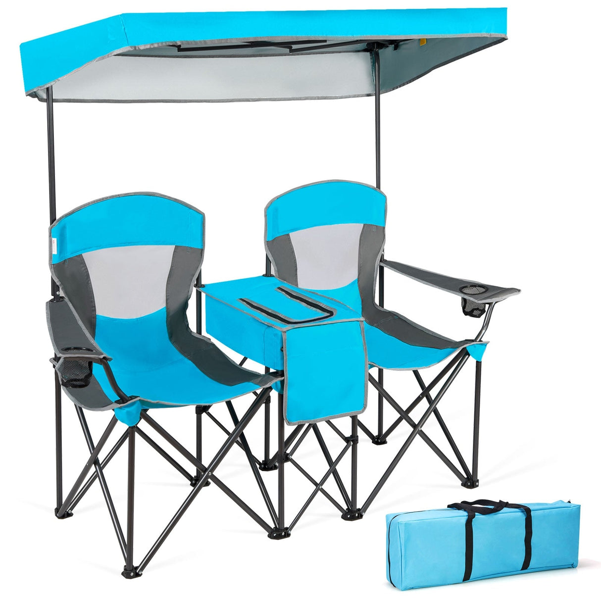 Sillas portátiles de camping plegables con dosel y portavasos