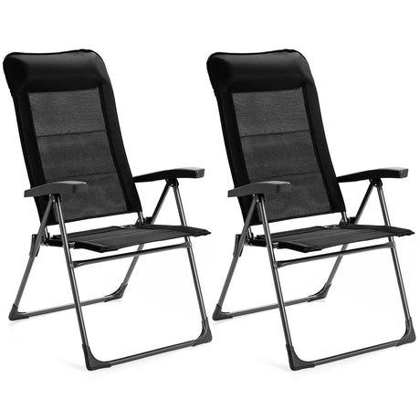 2 sillas plegables portátiles para patio, con reposacabezas ajustable, para camping -Negro