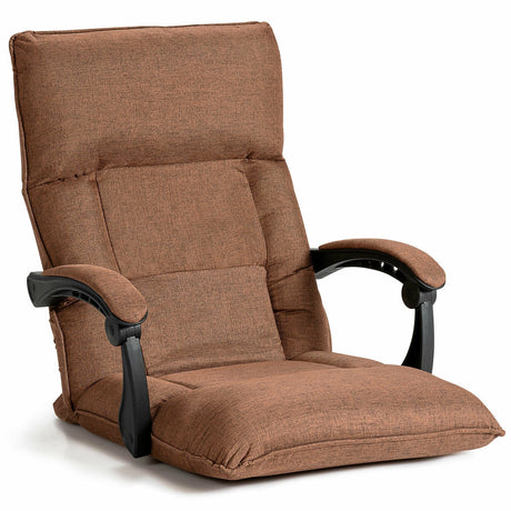Sillón Sofá Perezoso Ajustable de 14 Posiciones con Cojín Lumbar y Reposabrazos