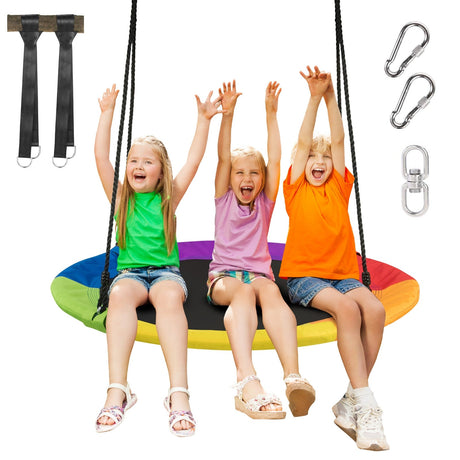 Columpio de árbol platillo volador de 40 pulgadas y 770 libras, regalo para niños, con 2 correas para colgar del árbol - Multicolor