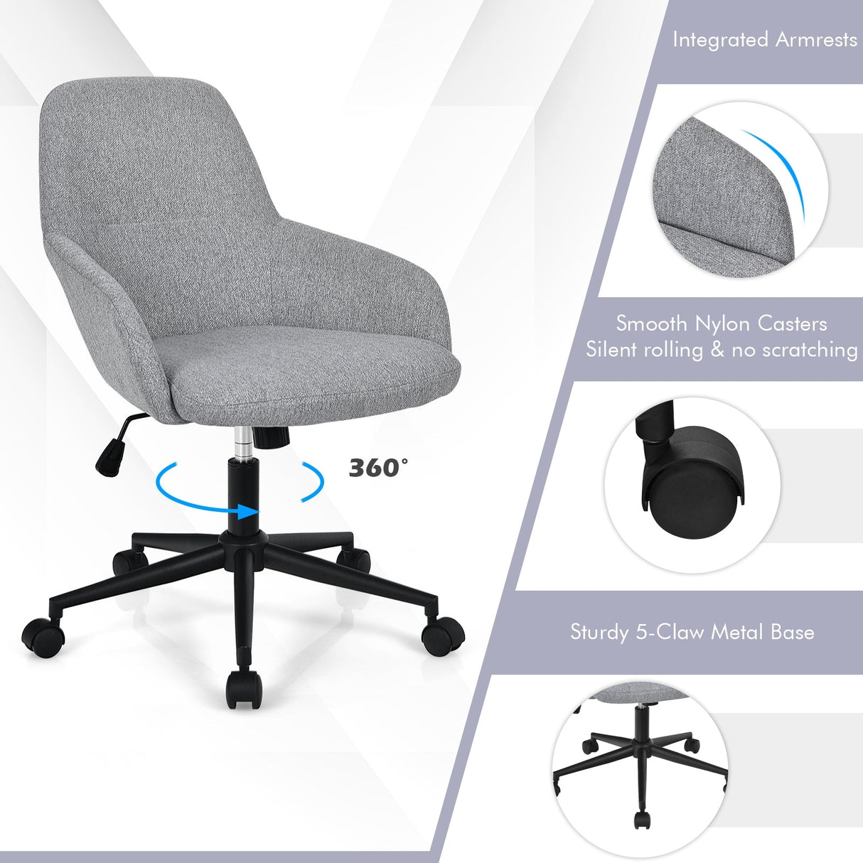 Sillón de oficina de tela con respaldo basculante-Gris