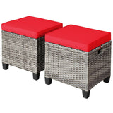 2 Pieces Patio Rattan Ottoman Seat with Removable Cushions-Navy