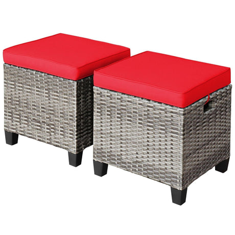 2 otomanas de ratán para patio con cojines extraíbles - Azul marino