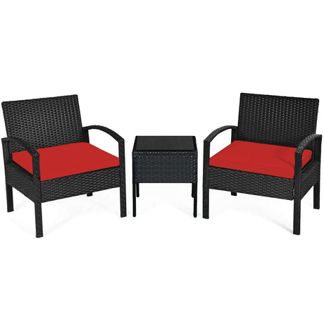 Juego de 3 piezas de muebles de patio de ratán para conversación con cojines de asiento