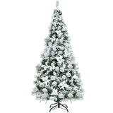 Árbol de Navidad Artificial de 1.83 m con Aspecto Nevado, Bisagras, Bayas y Flores de Pascua