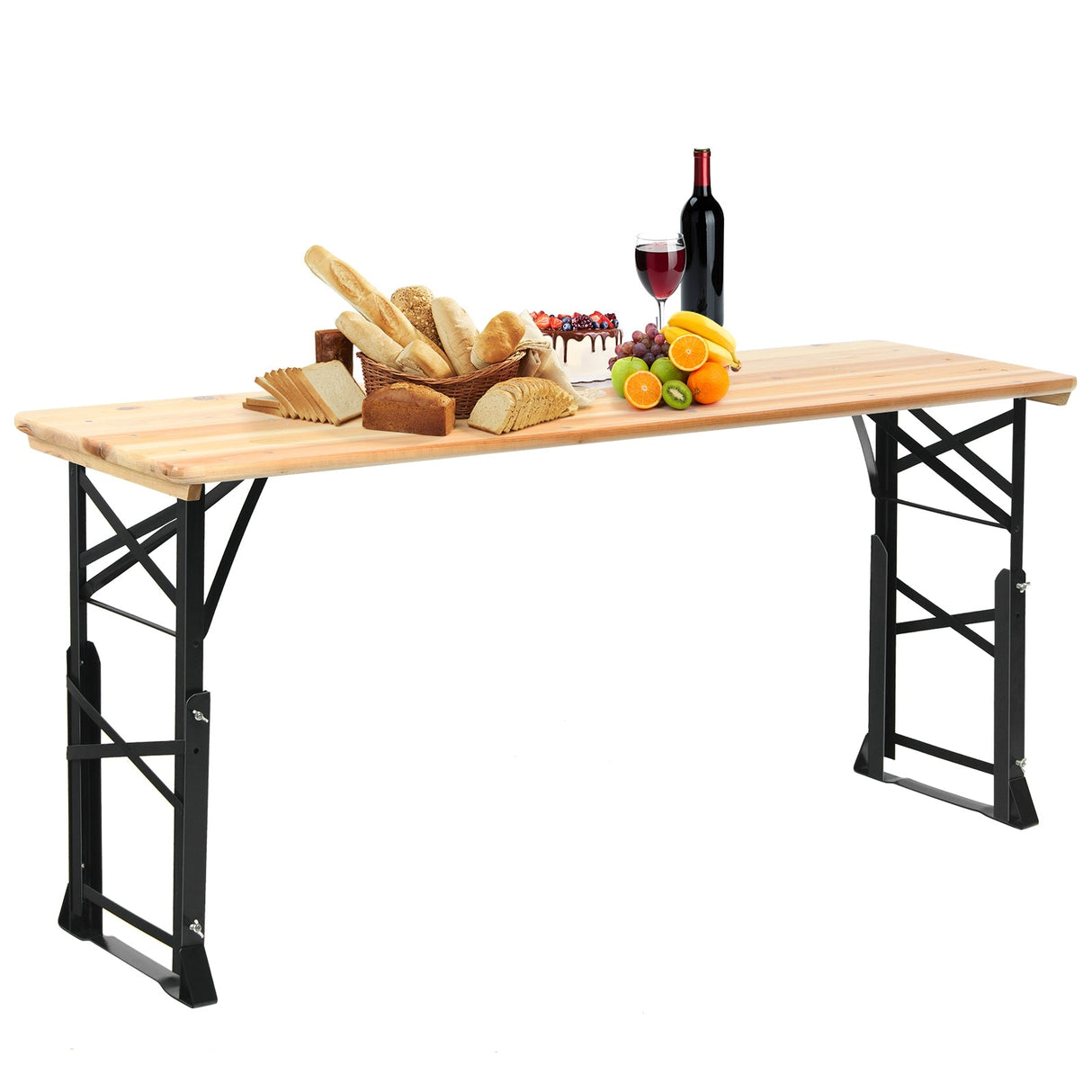 Mesa de Picnic Plegable de Madera para Exteriores de 66.5 Pulgadas con Alturas Ajustables