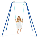 Outdoor Kids Swing Set with Heavy-Duty Metal A-Frame and Ground Stakes