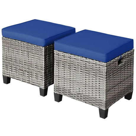 2 otomanas de ratán para patio con cojines extraíbles - Azul marino
