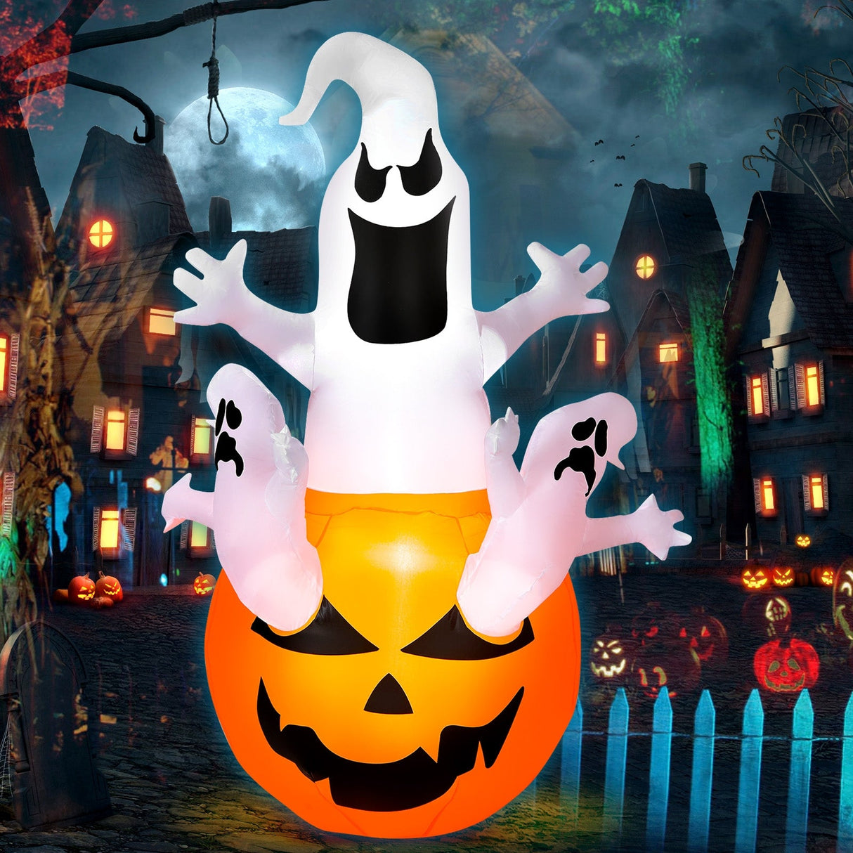 Decoración inflable de jardín de calabaza de Halloween de 1,8 m con luz LED incorporada