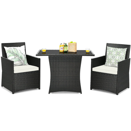 Conjunto de muebles de ratán para patio de 3 piezas con cojín y reposabrazos de sofá