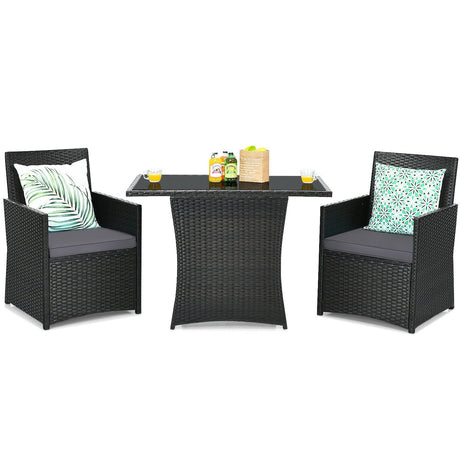Conjunto de muebles de ratán para patio de 3 piezas con cojín y reposabrazos de sofá