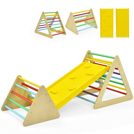 Set de madera 3 en 1 de 2 trepadores triangulares con rampa para tobogán