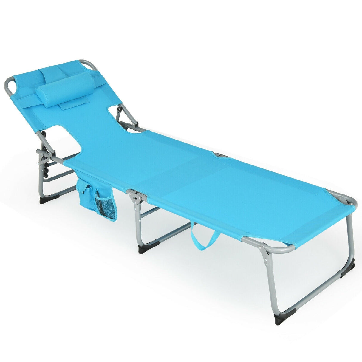 Tumbona de playa plegable con almohada para exteriores - Turquesa