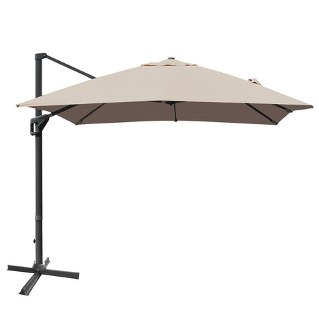 Parasol excéntrico rectangular de 3 x 4 m con función de rotación de 360°-Marrón