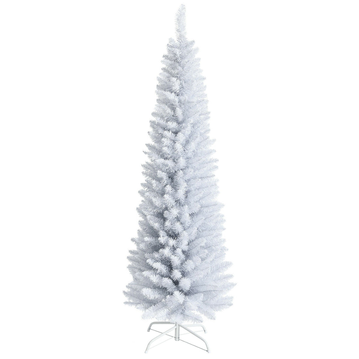 Árbol de Navidad artificial delgado tipo lápiz sin luces de 1,8 m con soporte metálico
