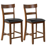 Juego de 2 sillas de altura de mostrador con asiento de cuero y patas de madera de caucho