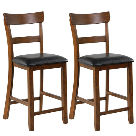 Juego de 2 sillas de altura de mostrador con asiento de cuero y patas de madera de caucho