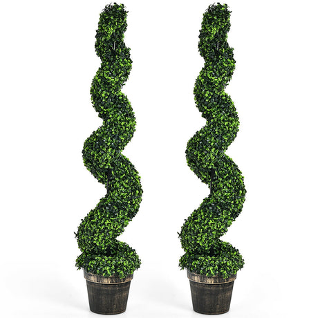 Paquete de 2 topiarios artificiales de boj en espiral de 4 pies para decoración interior y exterior