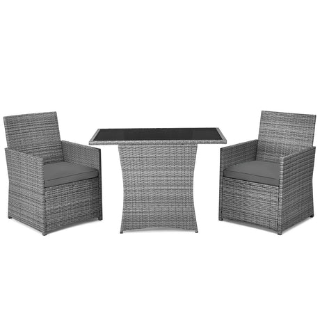 Juego de muebles de patio de ratán de 3 piezas con sofá de brazo acolchado