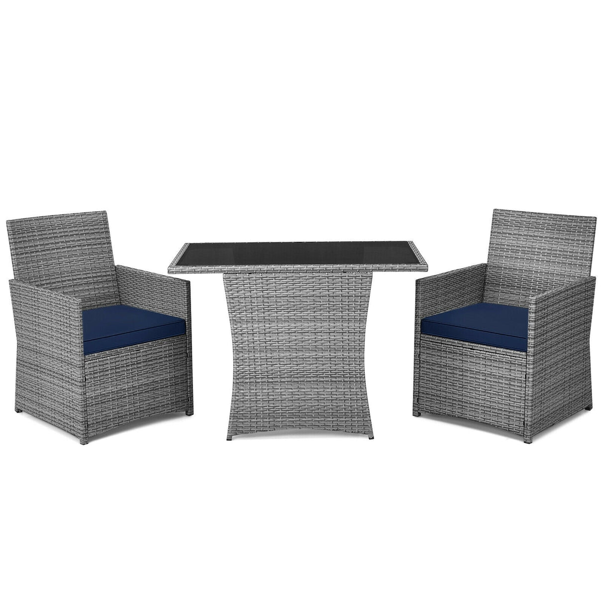 Juego de muebles de patio de ratán de 3 piezas con sofá de brazo acolchado