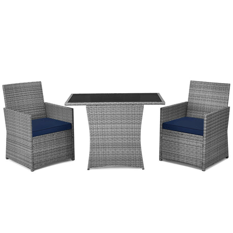 Juego de muebles de patio de ratán de 3 piezas con sofá de brazo acolchado