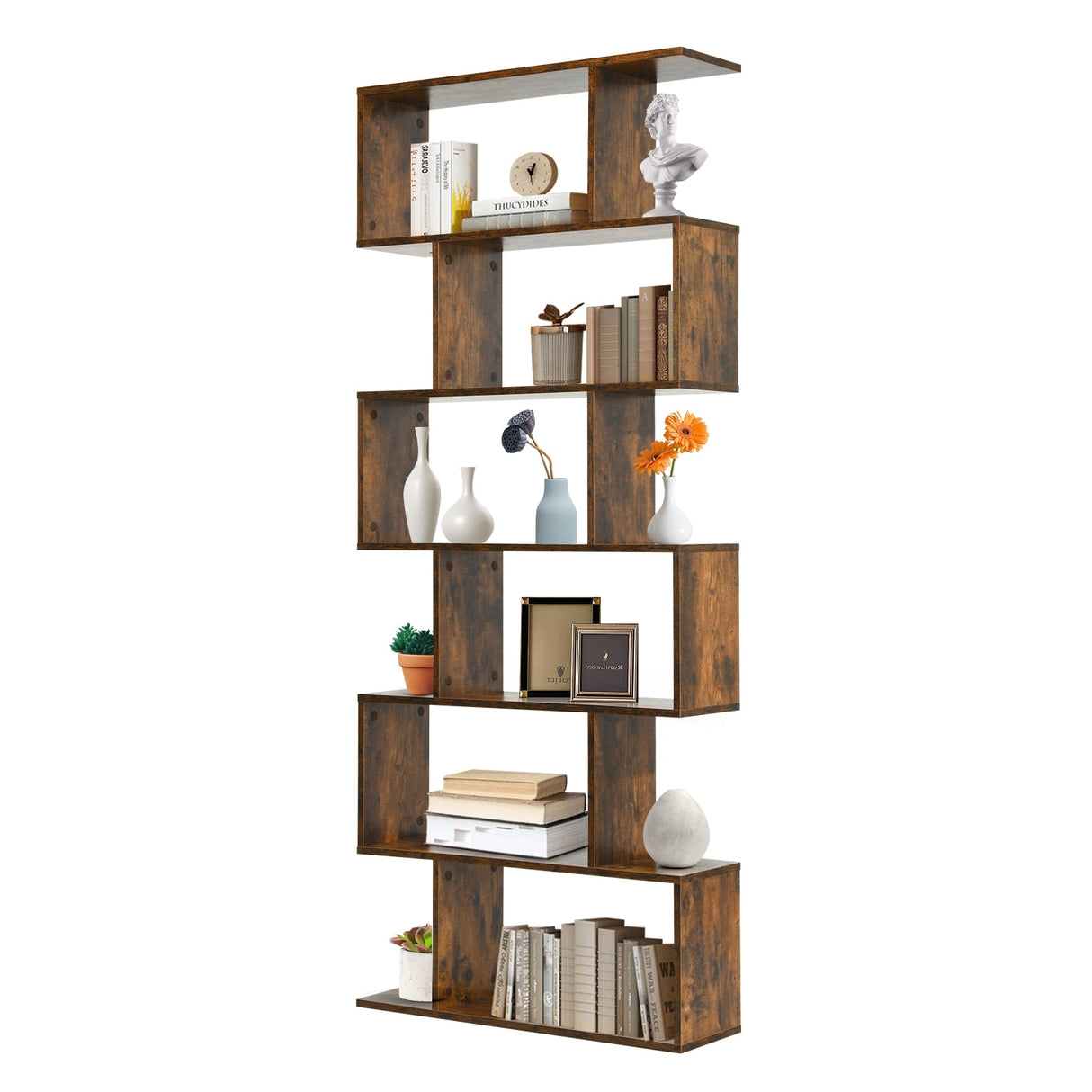 Estantería de Almacenamiento y Exhibición en Forma de S con 6 Niveles, Estantería Decorativa en Z