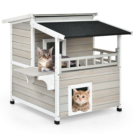 Condominio de lujo para gatos de madera de 2 pisos con balcón grande