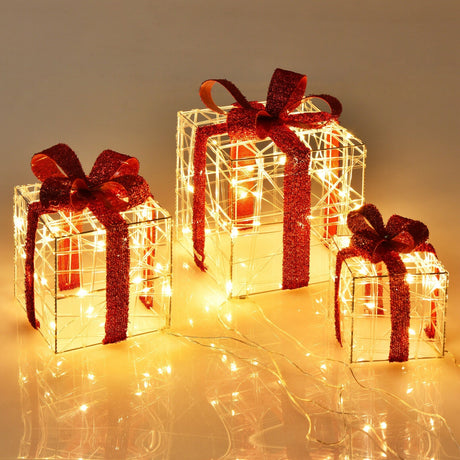 3 Cajas de regalo iluminadas de Navidad con 60 luces LED para interiores y exteriores