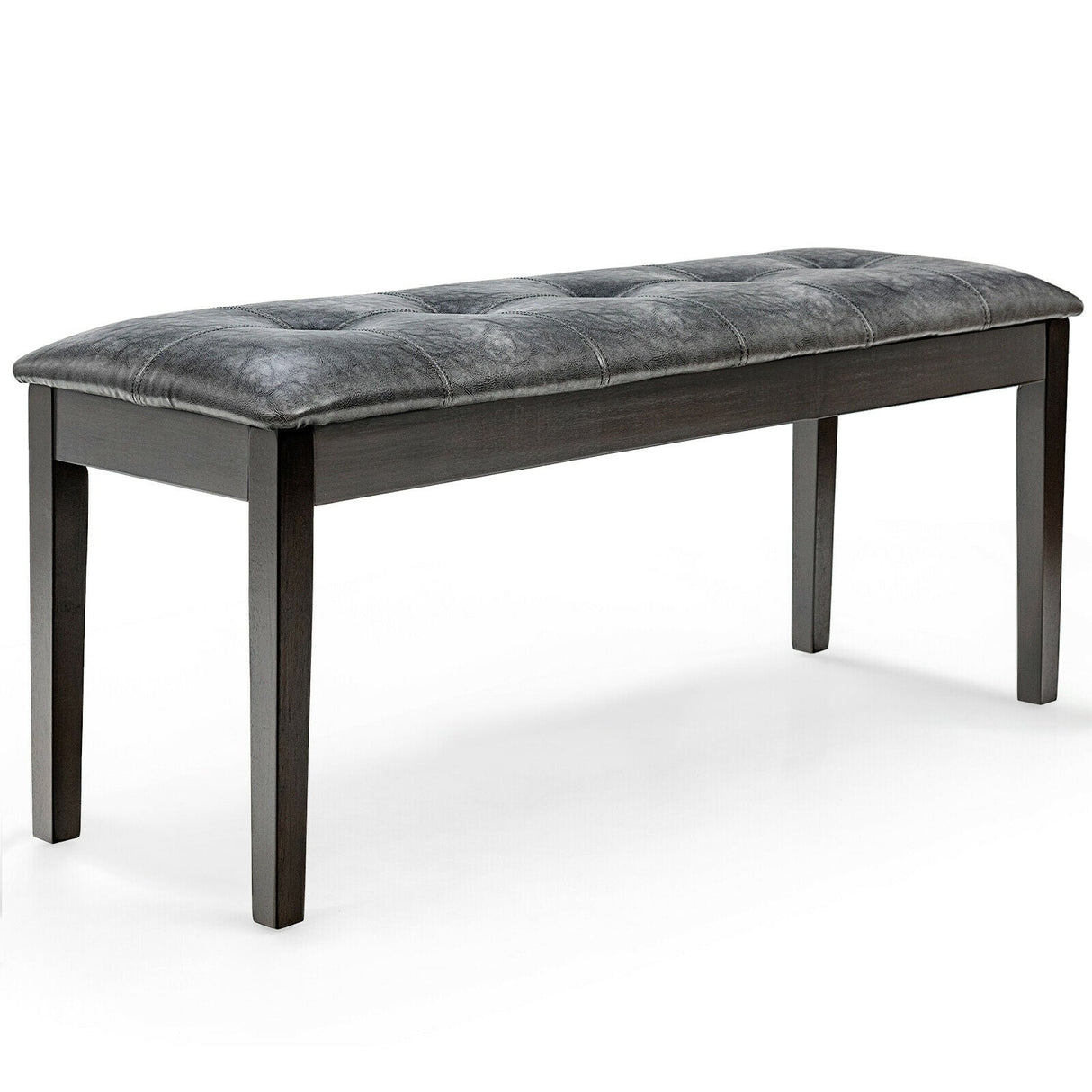 Upholstered Dining Room PU Bench Solid Wood Button Tufted