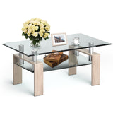 Mesa de centro rectangular de cristal con patas metálicas para salón