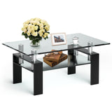 Mesa de centro rectangular de cristal con patas metálicas para salón