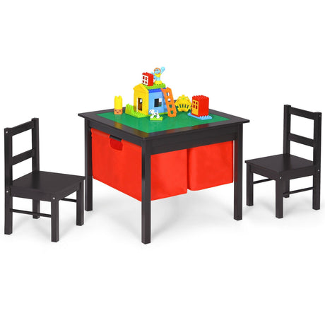 Juego de mesa de actividades 2 en 1 para niños y 2 sillas con mesa de bloques de construcción con almacenamiento