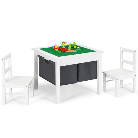 Juego de mesa de actividades 2 en 1 para niños y 2 sillas con mesa de bloques de construcción con almacenamiento