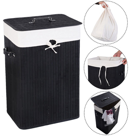 Cesto de ropa de bambú rectangular de 19 galones con asas y tapa