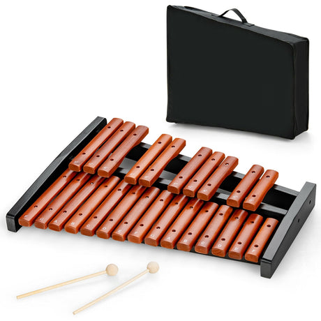 Xilófono de madera de percusión de 25 notas, instrumento educativo con 2 mazos