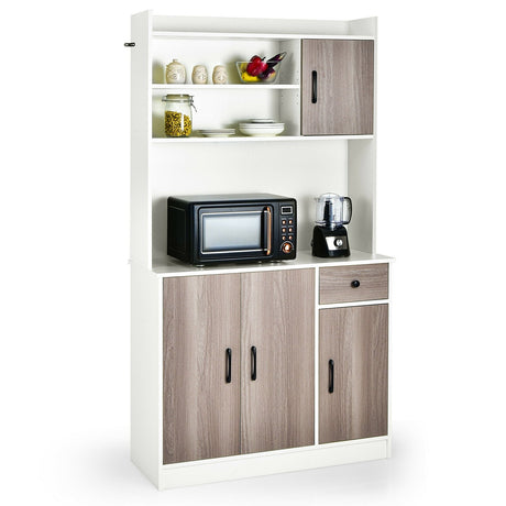 Buffet de cocina independiente de 4 puertas con vitrina y estantes ajustables
