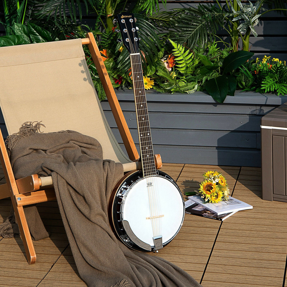 Banjo profesional Sonart de tamaño completo de 39 pulgadas y 6 cuerdas con 24 tensores y espalda abierta