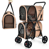 Cochecito doble 4 en 1 para mascotas con transportín desmontable y carruaje de viaje