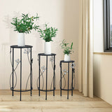 3 Pieces Metal Plant Stand Set with Crystal Floral Accents Round-Black