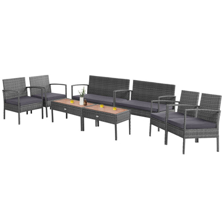 Juego de muebles de conversación para patio de ratán de 4 piezas con mesa de madera de acacia