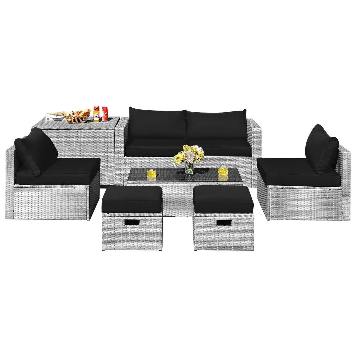 Juego de Muebles de Patio de Ratán de 8 Piezas con Funda Impermeable y Cojines