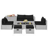 Juego de Muebles de Patio de Ratán de 8 Piezas con Funda Impermeable y Cojines