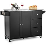 Isla de cocina con gabinete de almacenamiento de 2 puertas, cajones y encimera de acero inoxidable