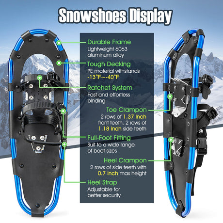 Raquetas de nieve de terreno ligero de 21/25/30 pulgadas con sistema de pivote flexible