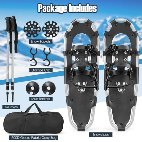 Raquetas de nieve ligeras para todo terreno 4 en 1 de 21/25/30 pulgadas con sistema de pivote flexible