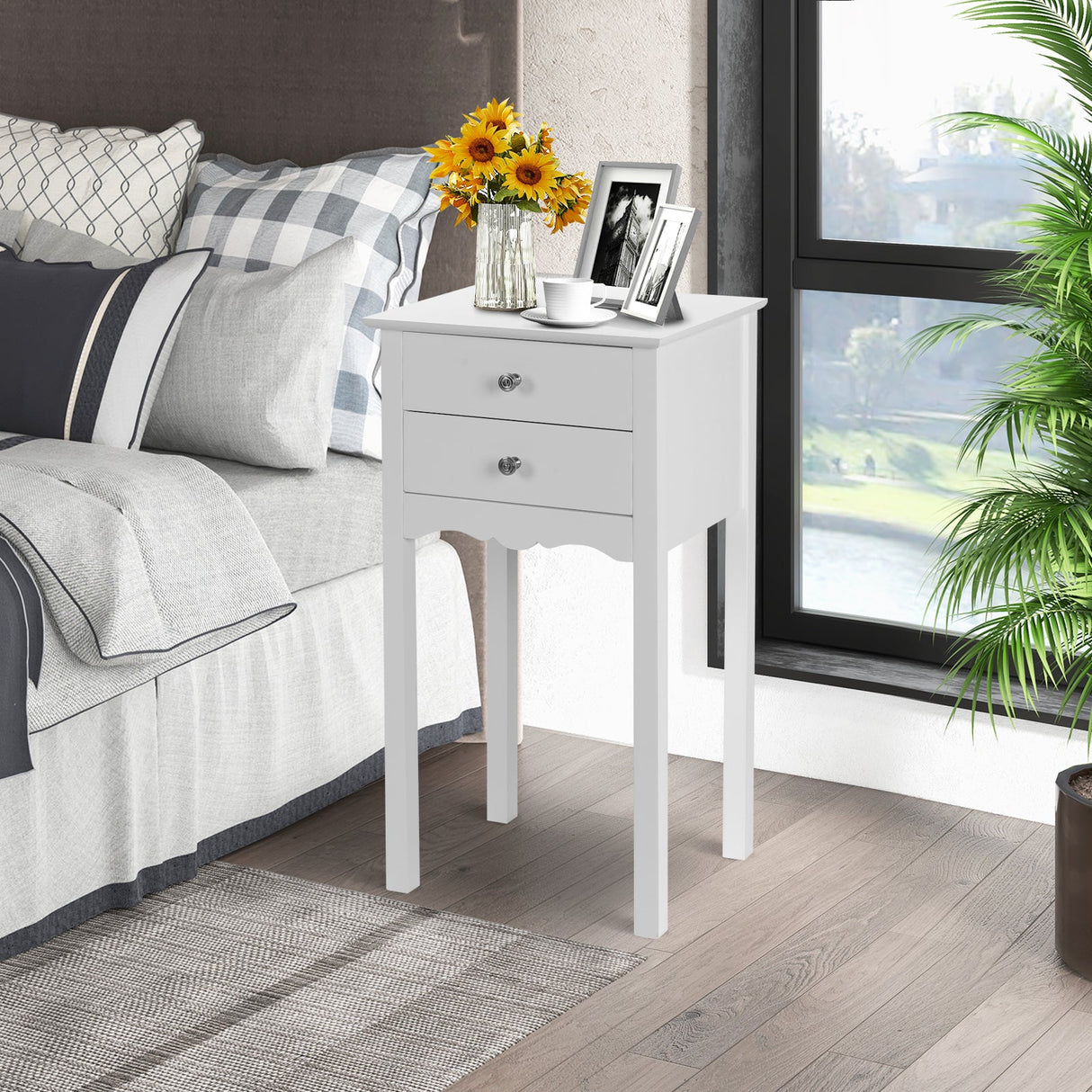 Mesa auxiliar/lateral decorativa con 2 cajones - Blanca