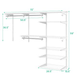 Adjustable Closet Organizer Kit with Shelves and Hanging Rods for 4 to 6 Feet