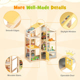 Wooden Dollhouse for Kids Modern Family Pretend Playhouse with Furniture Pieces and Figures-Natural