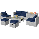 Juego de Muebles de Patio de Ratán de 8 Piezas con Funda Impermeable y Cojines
